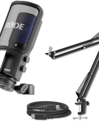 Rode NT-USB+ USB Condenser Microphone with Rode SC27 Black USB-C to USB-C Cable and StreamEye Adjustable Boom Arm